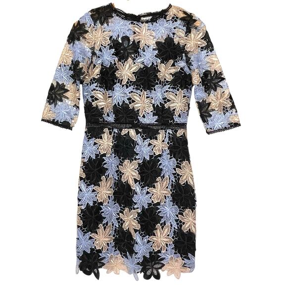 ANTHROPOLOGIE MINUET Women’s Blue and Black Floral Lace Mini Dress - Picture 2 of 5